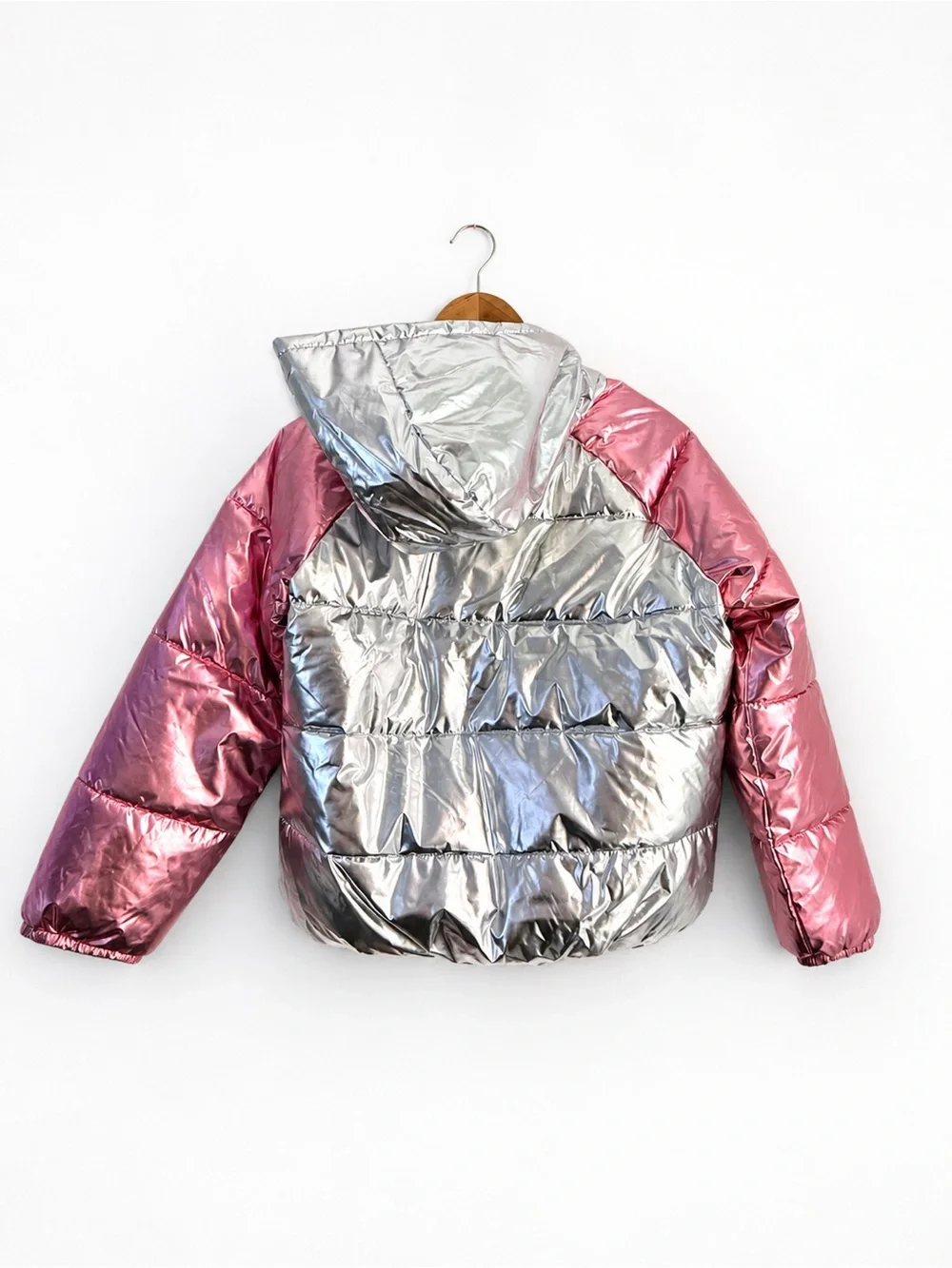 Old Navy Metallic Pink and Silver Puffer Jacket NWT